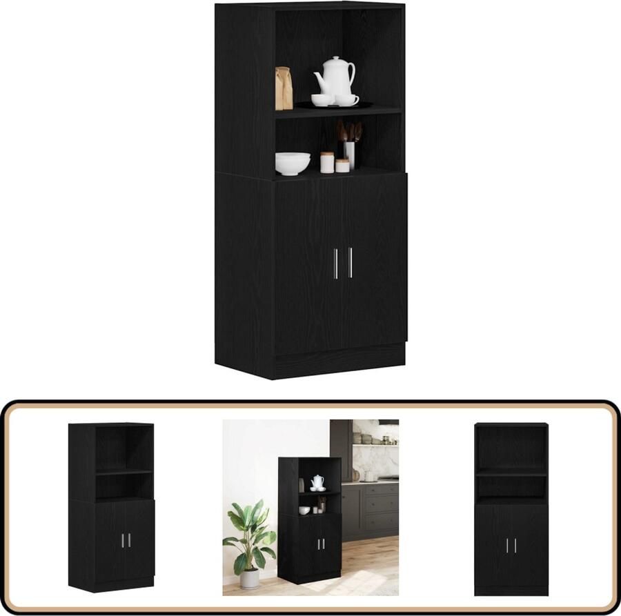 VidaXL Keukenkast 57x41 5x131 5 cm Zwart Hout Keuken Kast Houten Kast Opslagoplossing Keuken Organisatie Zwarte Kast