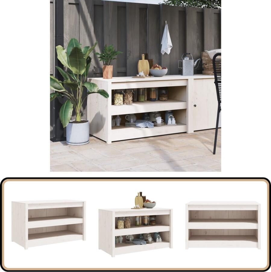 VidaXL Keukenkast Buiten Wit Grenenhout 106x55x64cm Tuinkeuken Kast Buitendiner Set Tuinkamer Houtsoort Grenen Modulaire Keuken