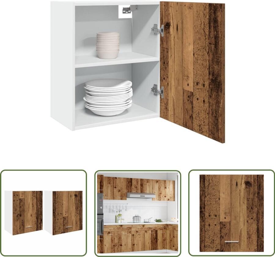 The Living Store Hangkasten 2 st 50x31x60 cm bewerkt hout oud houtkleurig Hangende Kasten Keukenkast Opslagruimte Houten Kast Vintage Kast