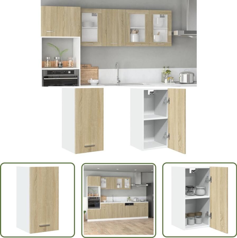 The Living Store Hangkast 29 5x31x60 cm bewerkt hout sonoma eikenkleurig Keukenhangkast Houten Kast Opslagoplossing Keuken Sonomane Eik Badkamerkast