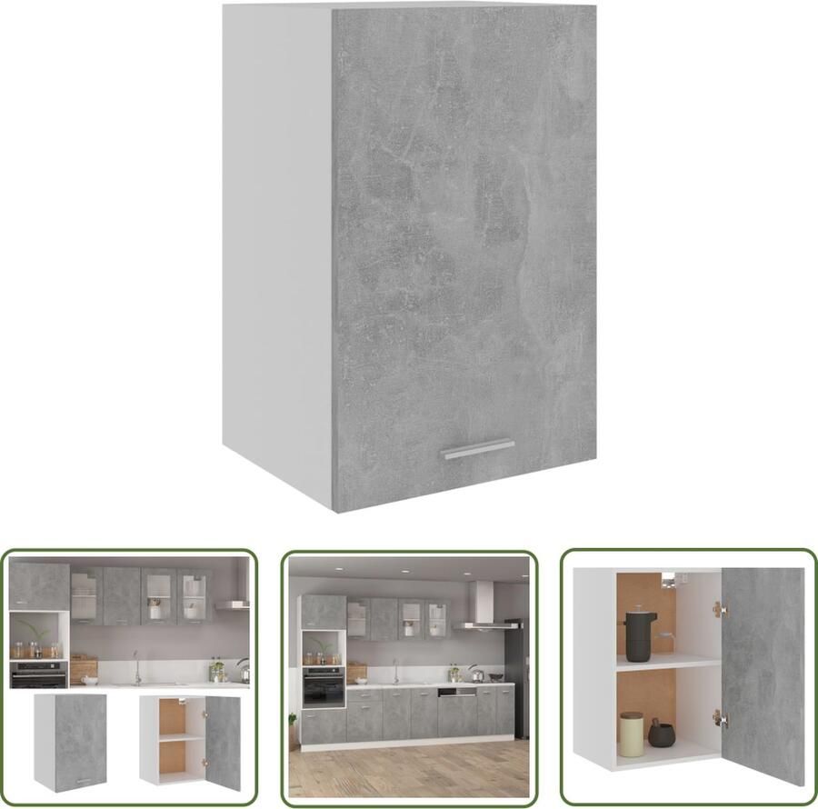 The Living Store Hangkast Lyon 39 5x31x60 cm bewerkt hout betongrijs Opbergkast Keukenkast Hangkast Betongrijs Houten Kast