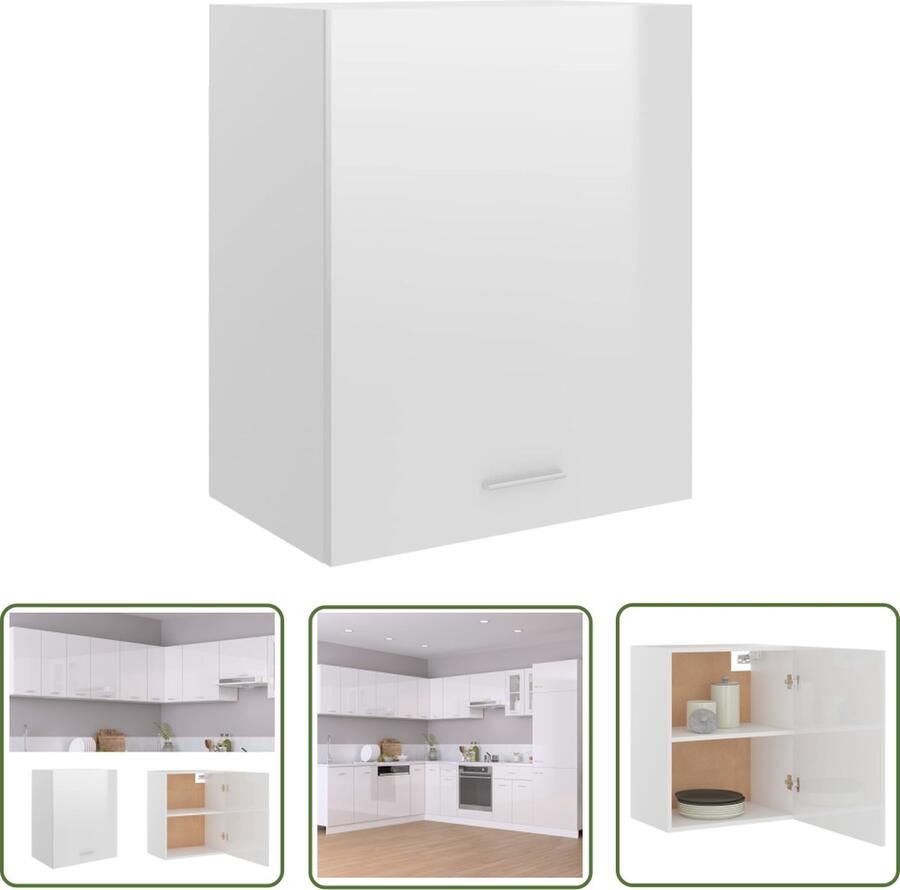 The Living Store Hangkast Lyon 50x31x60 cm bewerkt hout hoogglans wit Keukenhangkast Hangkast Keuken Opslagruimte Keuken Kookeiland Accessoires Houten Hangkast