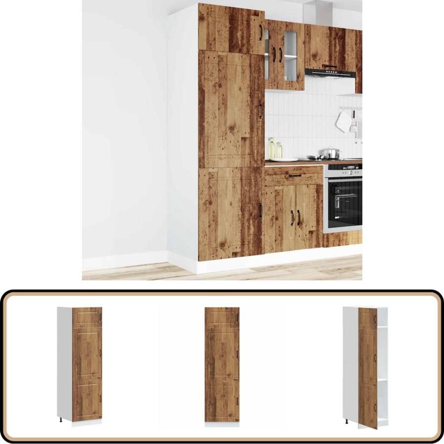 VidaXL Keukenkast Kalmar 60x57x207 cm Oud Hout Keuken Kast Houten Kast Opslagoplossing Keuken Organisatie Kalmar Serie