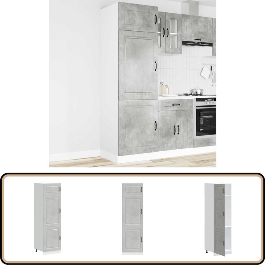 VidaXL Keukenkast Kalmar Betongrijs 60x57x207 cm Keuken Kast Opslagruimte Houten Kast Betonnen Grijze Kast Keukenmeubilair