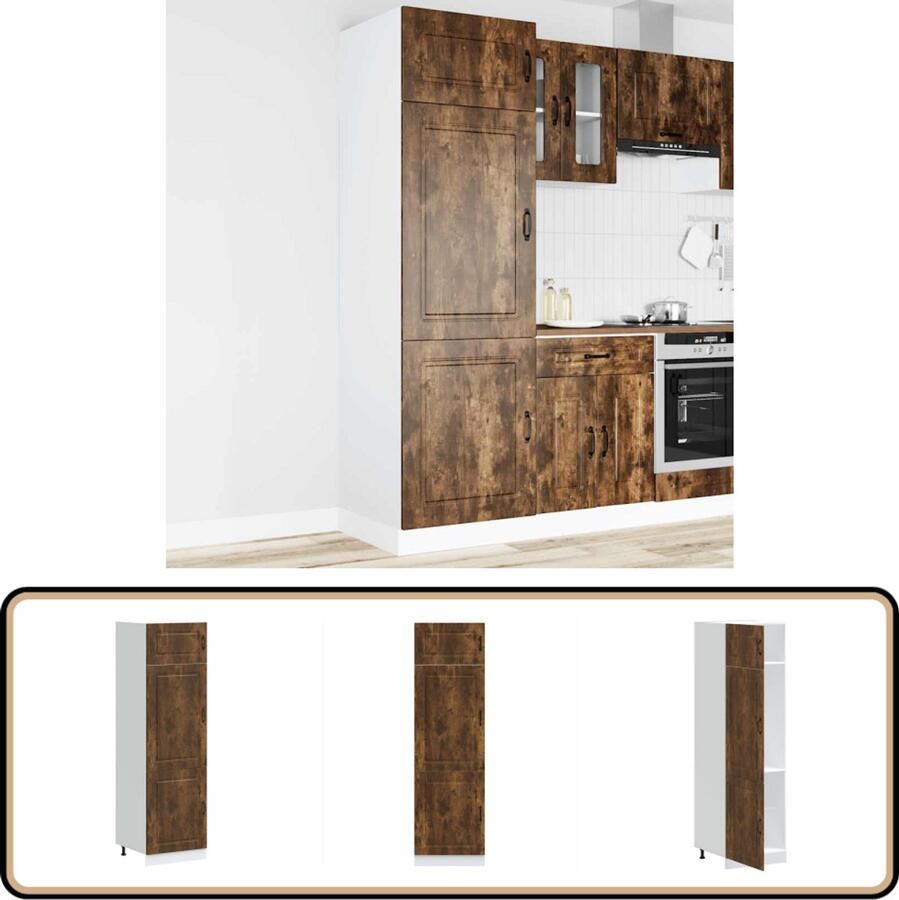 VidaXL Keukenkast Kalmar Gerookt Eiken 60x57x207 cm Keuken Kast Houten Kast Opslagoplossing Keuken Organisatie Gerookt Eiken Meubilair