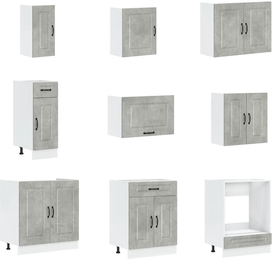 VidaXL Keukenkast Kalmar met Dubbele Wasbakken Betongrijs Bewerkt hout - Foto 2