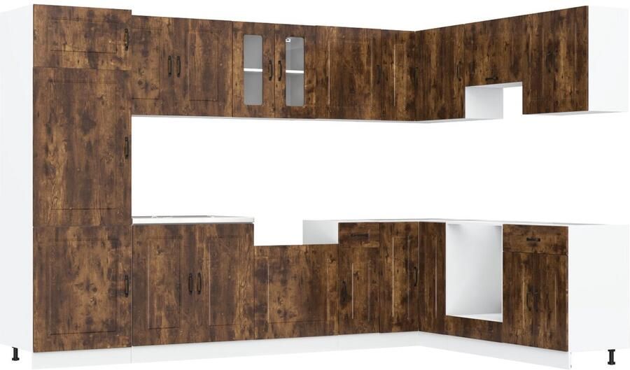 VidaXL Keukenkast Kalmar met Dubbele Wasbakken Gerookt Eiken Gebakken hout - Foto 2