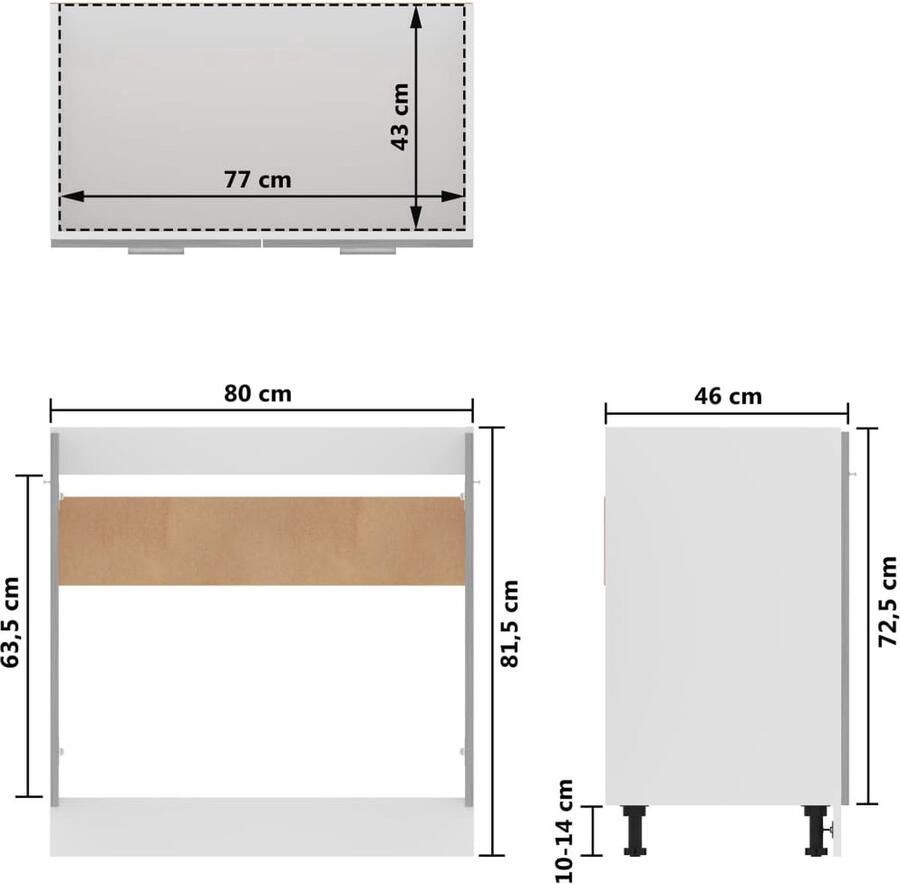 VidaXL Keukenkast Keukenkasten Kast Kasten 4-delige Keukenkastenset spaanplaat betongrijs