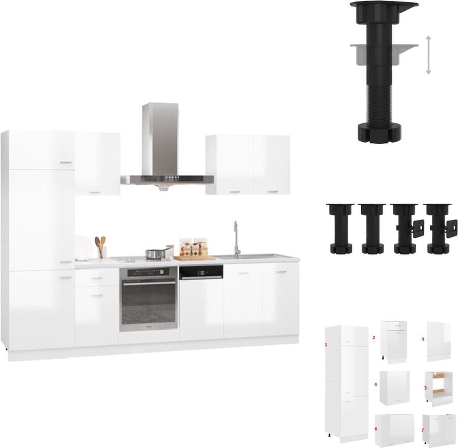 VidaXL Keukenkast Keukenkasten Kast Kasten 7-delige Keukenkastenset spaanplaat hoogglans wit - Foto 2