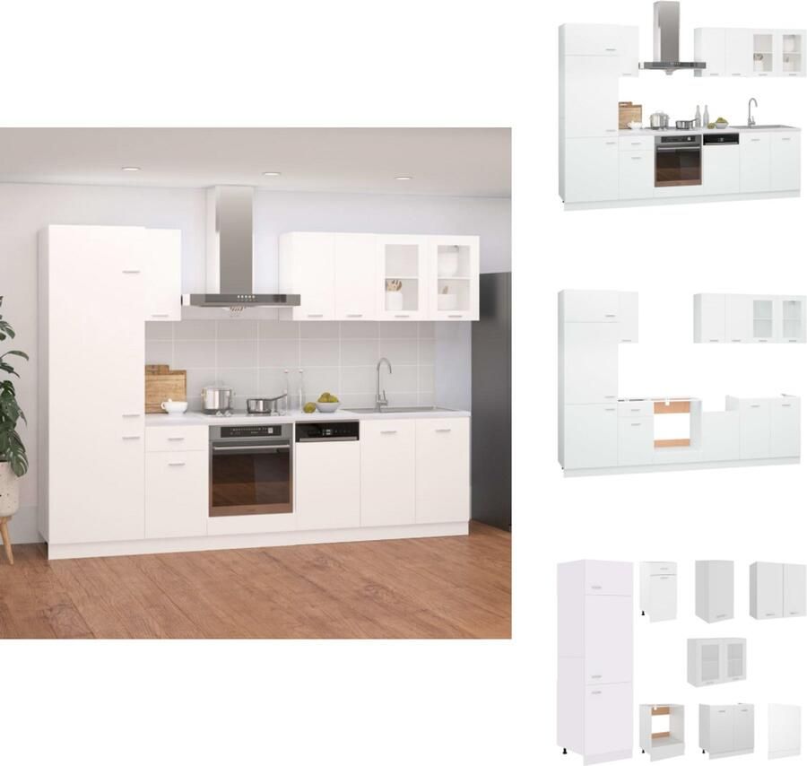 VidaXL Keukenkast Keukenkasten Kast Kasten 8-delige Keukenkastenset bewerkt hout wit