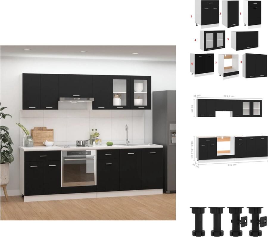 VidaXL Keukenkast Keukenkasten Kast Kasten 8-delige Keukenkastenset bewerkt hout zwart - Foto 2