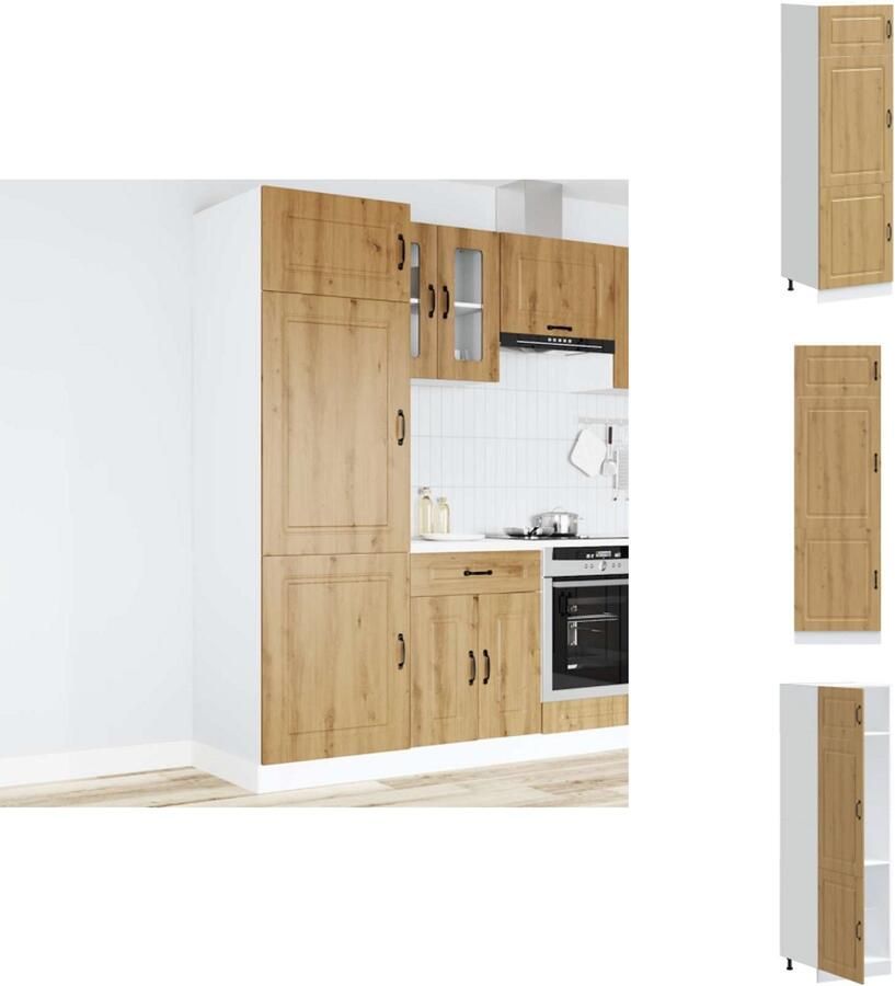 VidaXL Keukenkast Keukenkasten Witte Keukenkast Hoge Keukenkast Kalmar bewerkt hout artisanaal eikenkleur