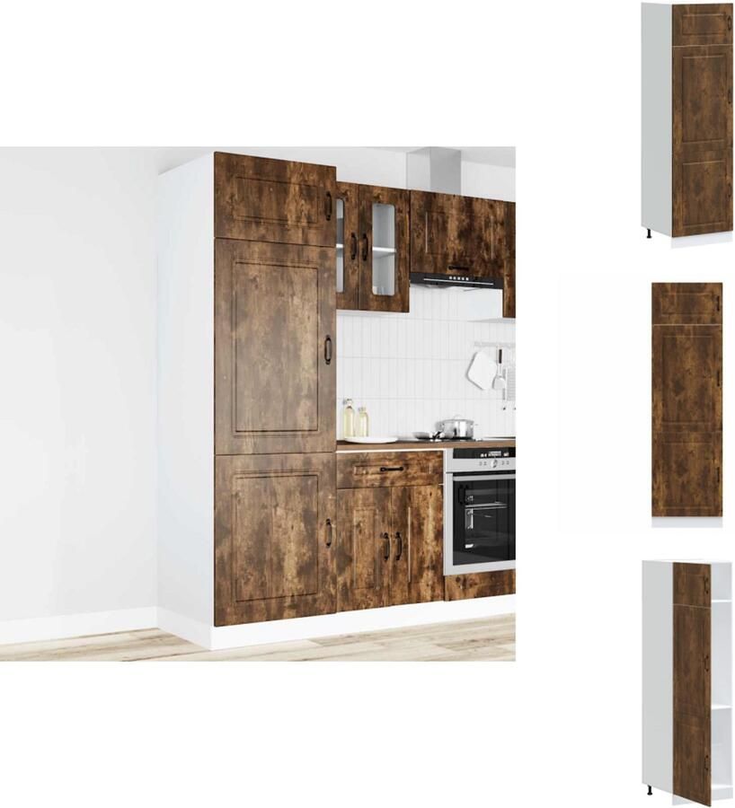 VidaXL Keukenkast Keukenkasten Witte Keukenkast Hoge Keukenkast Kalmar bewerkt hout gerookt eikenkleurig