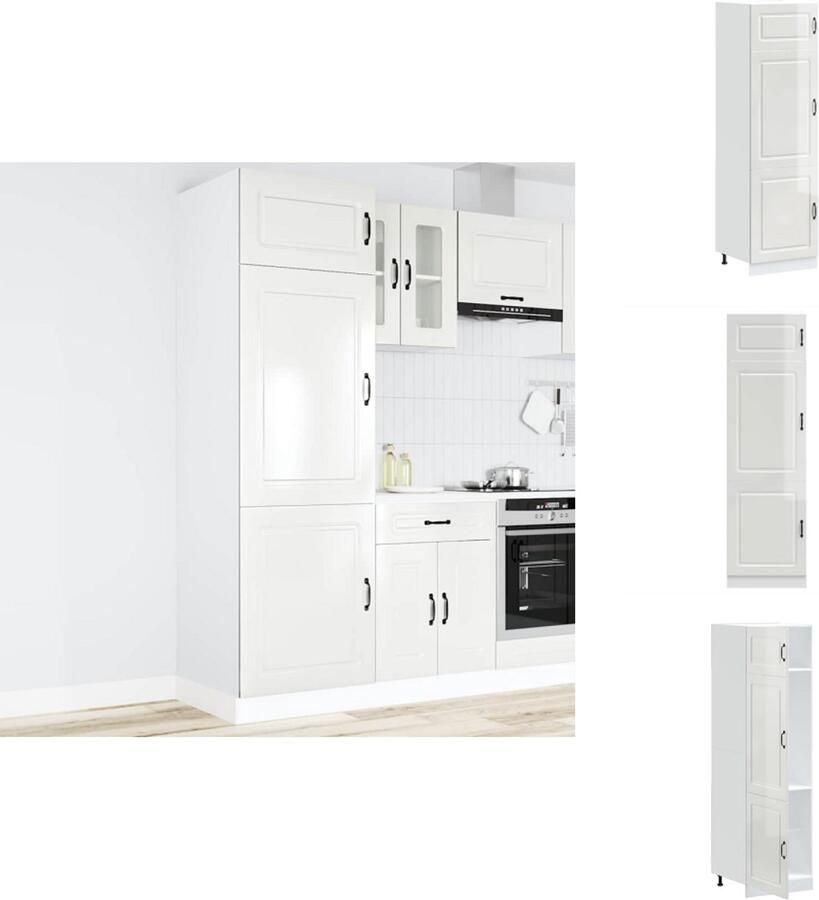 VidaXL Keukenkast Keukenkasten Witte Keukenkast Hoge Keukenkast Kalmar bewerkt hout hoogglans wit