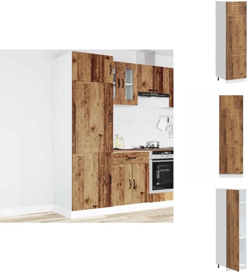 VidaXL Keukenkast Keukenkasten Witte Keukenkast Hoge Keukenkast Kalmar bewerkt hout oud houtkleurig