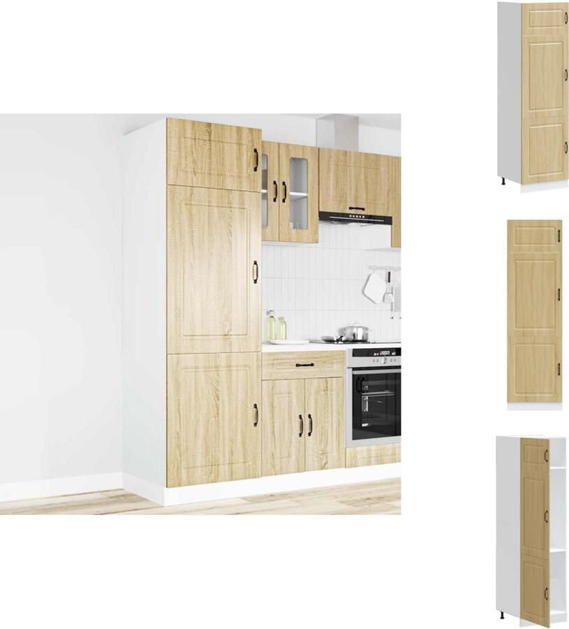 VidaXL Keukenkast Keukenkasten Witte Keukenkast Hoge Keukenkast Kalmar bewerkt hout sonoma eikenkleurig