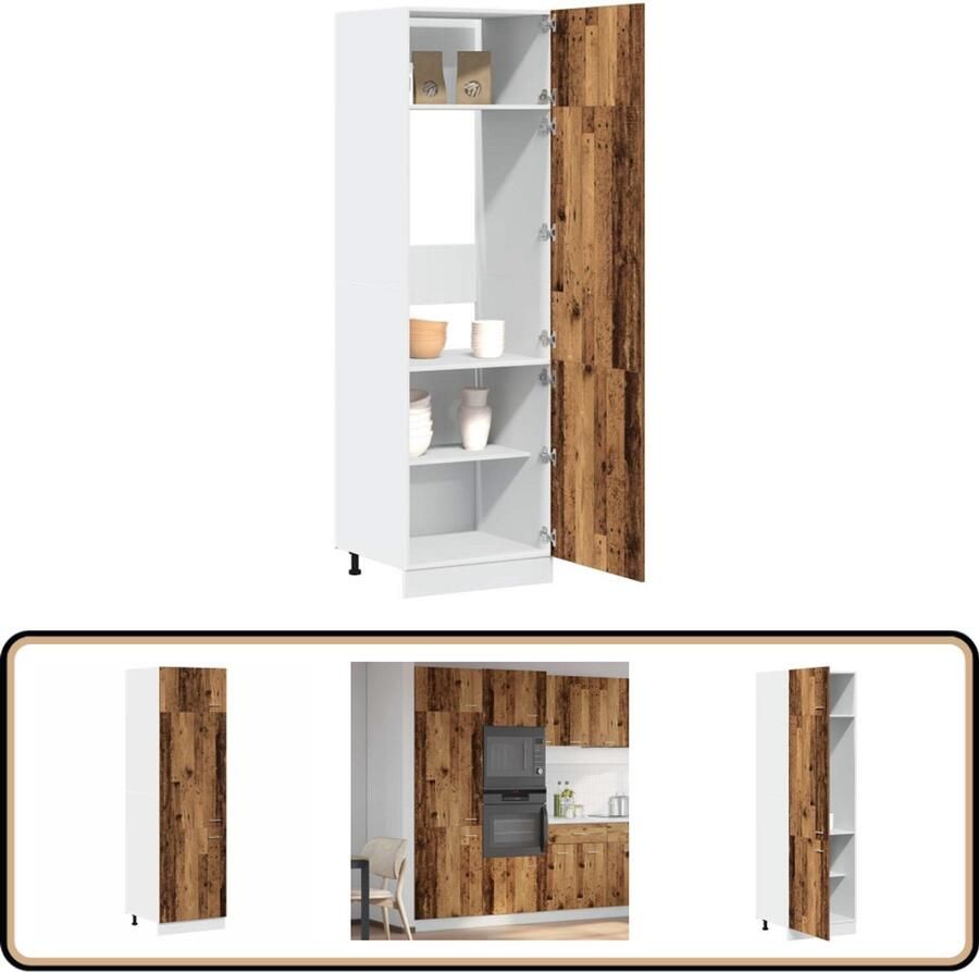 VidaXL Keukenopbergruimte Koelkastkast Koelkast Lyonkast Lyon 60x57x207 cm bewerkt hout oud houtkleurig Houten Kast Vintage Kast Kookeiland Opslag