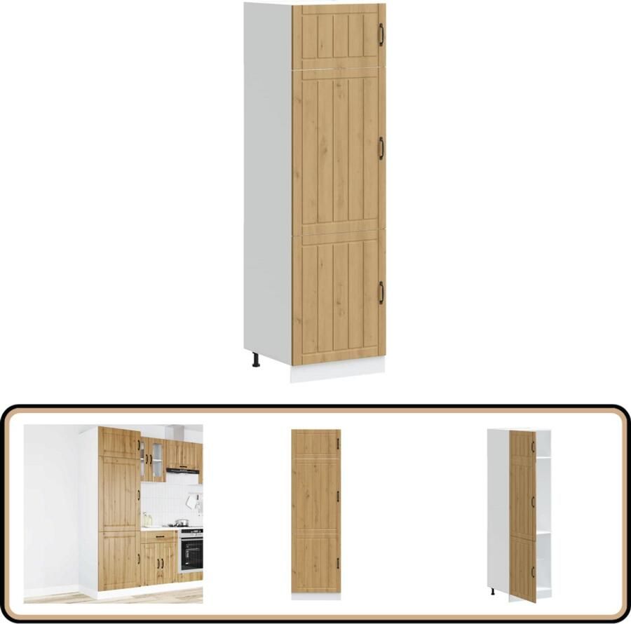 The Living Store Keukenkast Lucca bewerkt hout artisanaal eikenkleur Keuken Kast Opslagoplossing Houten Kast Keukenkasten Lucca Serie