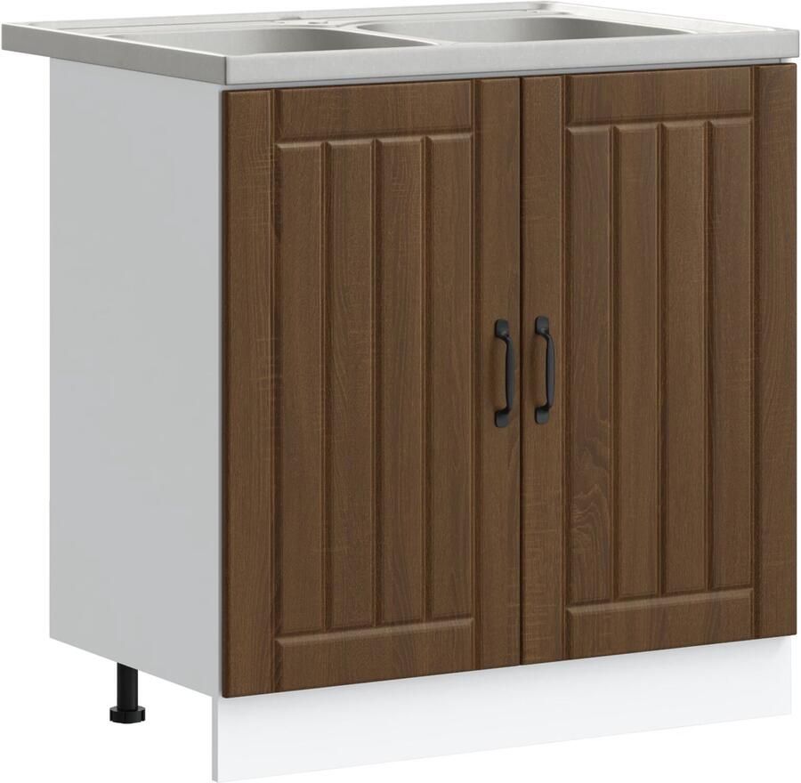 VidaXL Afvoerkast Set van 2 Bruin Eiken Bewerkt Hout Verstelbare Voeten