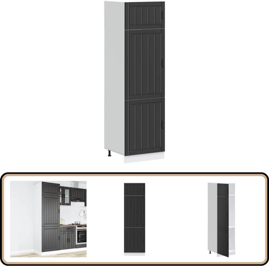 VidaXL Keukenkast Lucca Zwart 60x57x207 cm Keuken Kast Houten Kast Zwarte Kast Opslagoplossing Keuken Organisatie