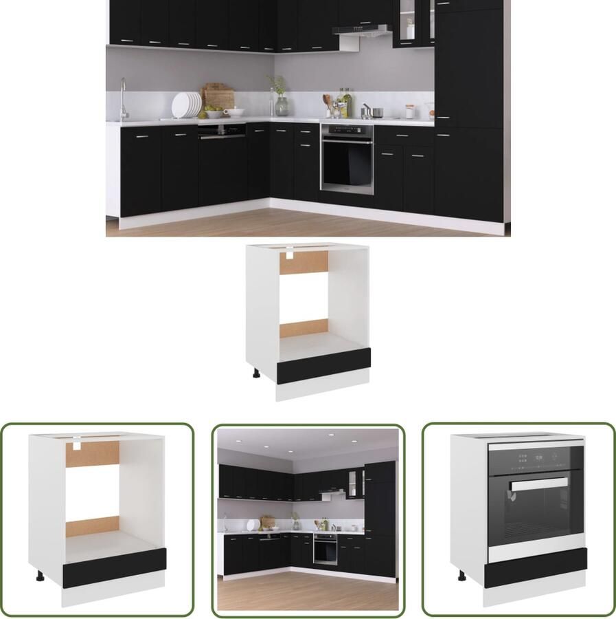 The Living Store Ovenkast Riga 60x46x81 5 cm bewerkt hout zwart Keukenkast Opbergkast Houten Kast Zwarte Kast Spaanplaat Kast