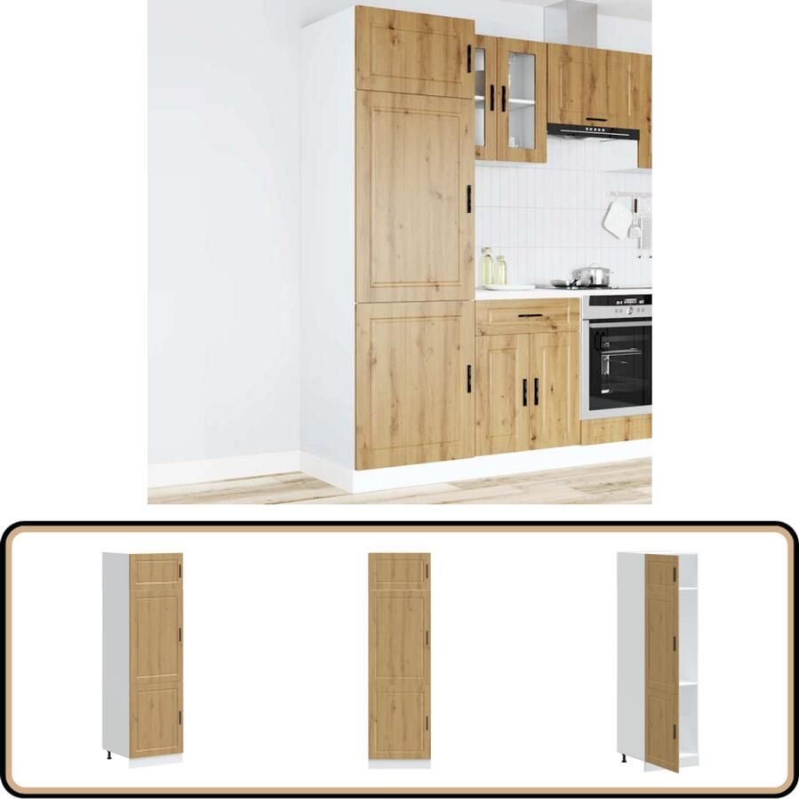 The Living Store Keukenkast Porto bewerkt hout artisanaal eikenkleur Keuken Kast Opslagoplossing Houten Kast Artisan Eiken Keukenkasten