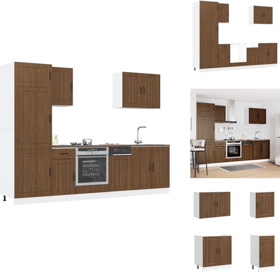 VidaXL Keukenkast Set Keukenkast Sets Keukenunit Set Kast Set 7-delige Keukenkastenset Kalmar bewerkt hout bruin eikenkleur