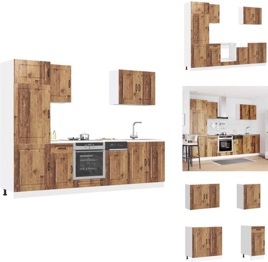 VidaXL Keukenkast Set Keukenkast Sets Keukenunit Set Kast Set 7-delige Keukenkastenset Kalmar bewerkt hout oud houtkleurig