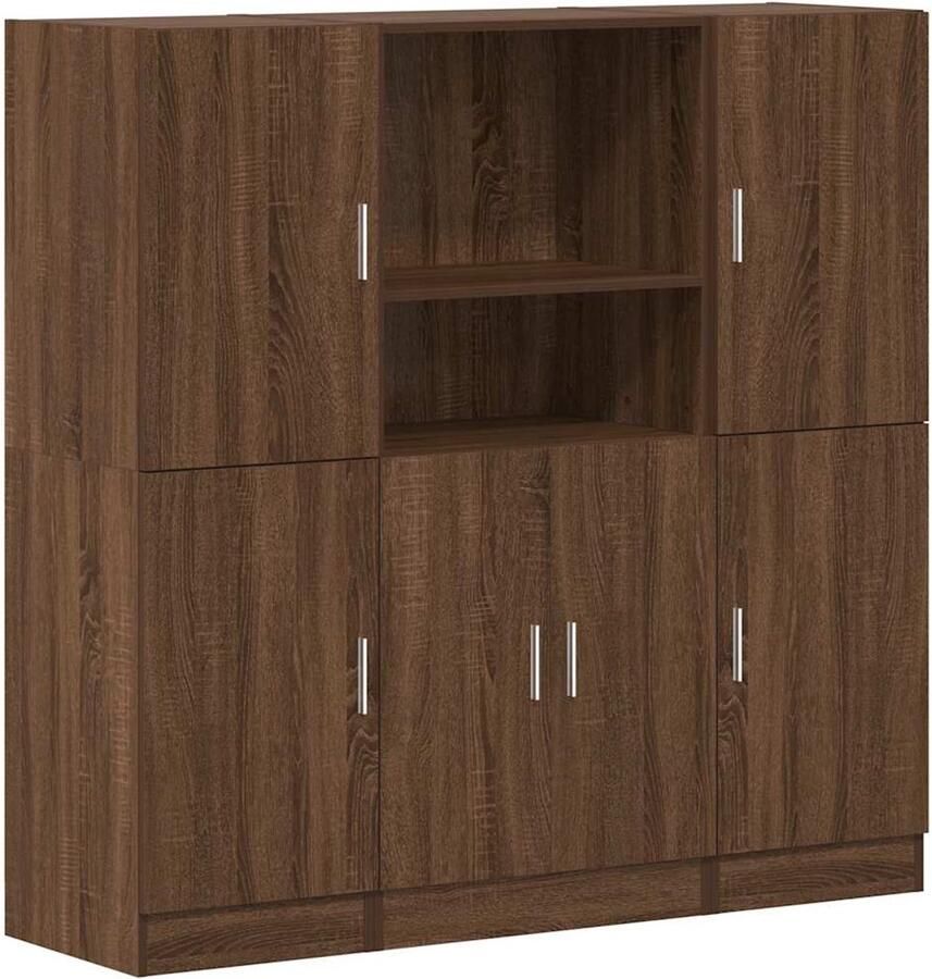 VidaXL 3-delige Keukenkastenset bewerkt hout bruin eikenkleur Keukenkast Set Keukenkast Sets Keukenunit Set Keukenkast Set