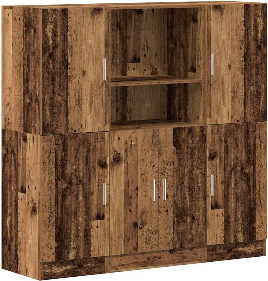 VidaXL Keukenkast Set Keukenkast Sets Keukenunit Set Keukenkast Set 3-delige Keukenkastenset bewerkt hout oud houtkleurig