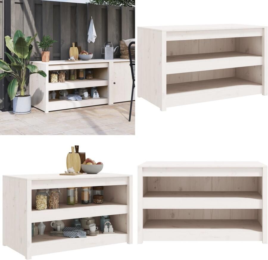 VidaXL Keukenkast voor buiten 106x55x64 cm massief grenenhout wit Keukenkast Voor Buiten Keukenkasten Voor Buiten Buitenkeuken Kast Keukenkast Buiten