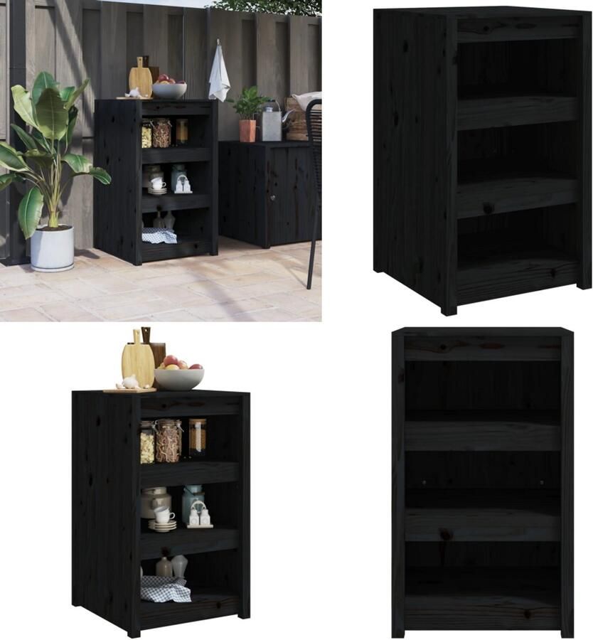 VidaXL Keukenkast voor buiten 55x55x92 cm massief grenenhout zwart Keukenkast Voor Buiten Keukenkasten Voor Buiten Buitenkeuken Kast Keukenkast Buiten