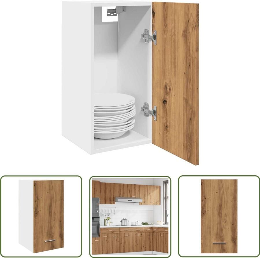The Living Store Hangkast 30x31x60 cm bewerkt hout artisanaal eikenkleur Keuken Kast Wandkast Houten Kast Opslagoplossing Keukenuitrusting
