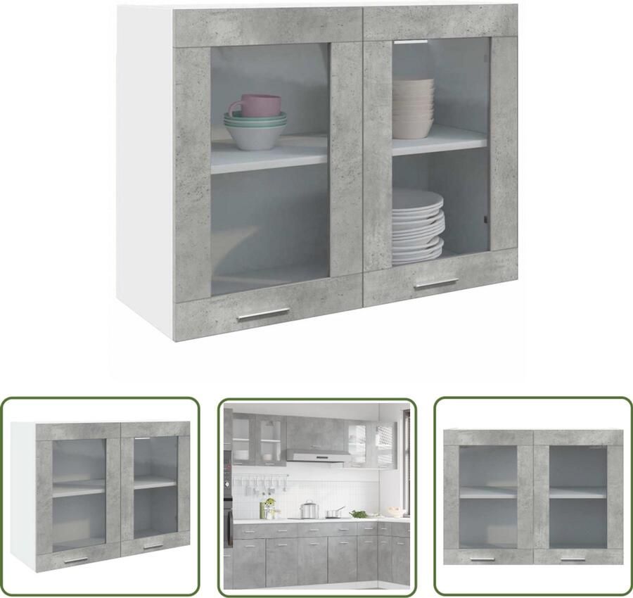 The Living Store Hangkast 80x31x60 cm betongrijs Keukenwandkast Houten Kast Opslagkast Betonnen Grijze Kast Wandmontage