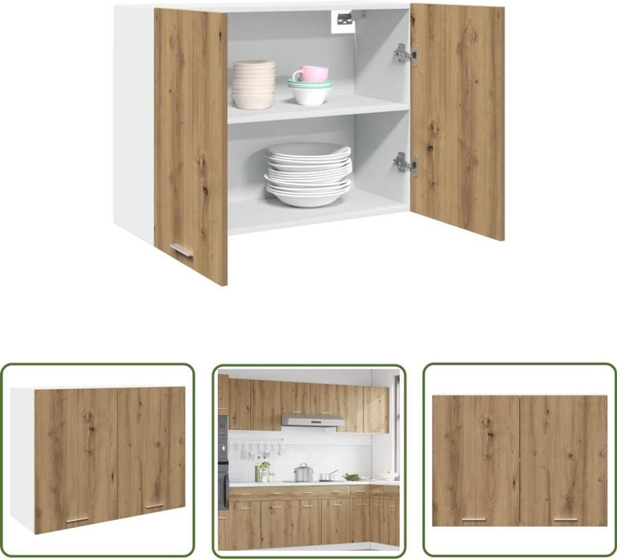 VidaXL Hangkast Lyon 80x31x60 cm bewerkt hout artisanaal eikenkleur Hangkast Keukenkasten Opslagoplossing Houten Kast Eiken Kleur