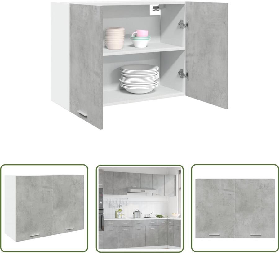 The Living Store Hangkast 80x31x60 cm bewerkt hout betongrijs Keuken Kast Hangkast Opslagoplossing Houten Kast Beton Grijs