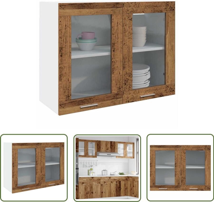 VidaXL Hangkast Lyon 80x31x60 cm bewerkt hout oud houtkleurig Hangkast Keukenkasten Opslagoplossing Houten Kast Vintage Kast