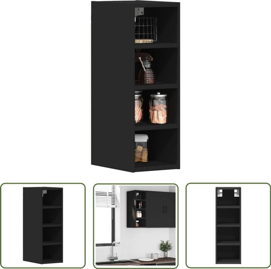 The Living Store Hangkast 20x29 5x60 cm bewerkt hout zwart Keuken Kast Hangkast Zwarte Keukenkast Houten Kast Opslagoplossing Keuken