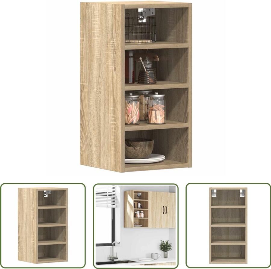 The Living Store Hangkast 30x29 5x60 cm bewerkt hout sonoma eikenkleurig Keukenopbergruimte Wandschapskasten Houten Keukenkasten Sonomaneik Kleur Kleine Keukenkast