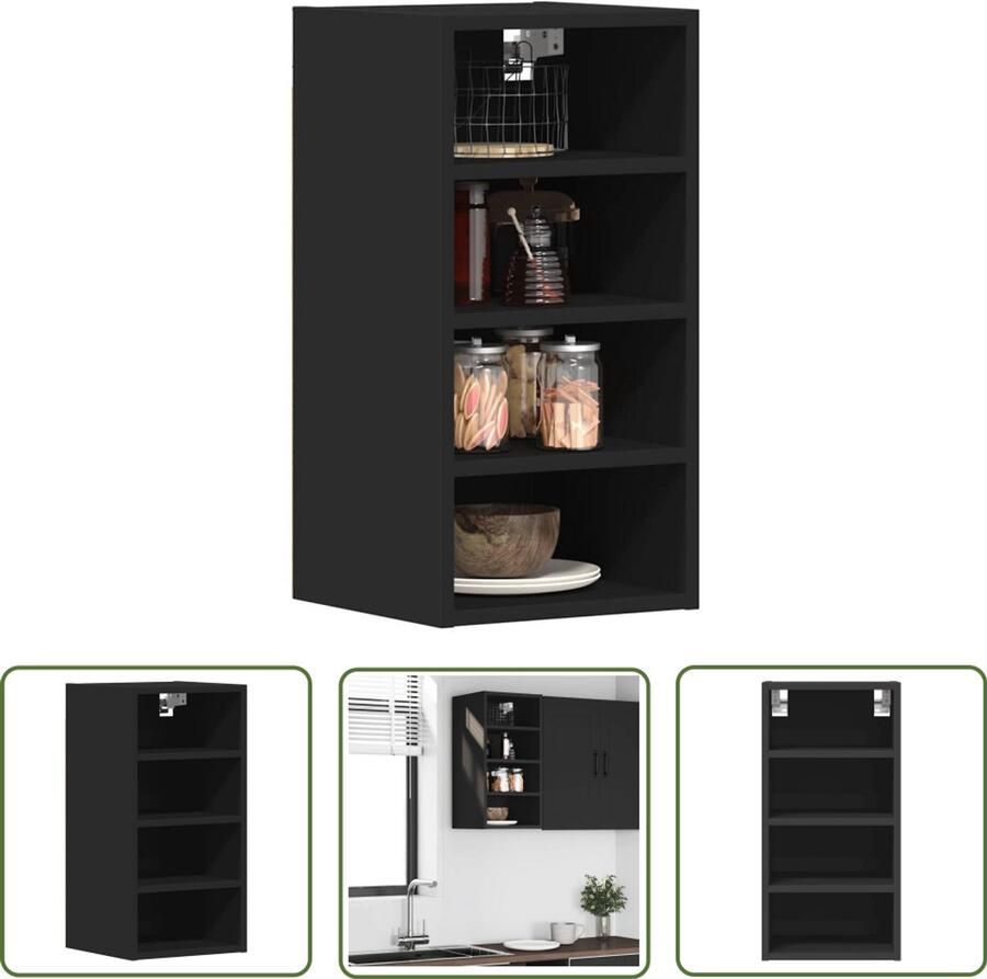 The Living Store Hangkast 30x29 5x60 cm bewerkt hout zwart Wandkast Keukenkast Opbergkast Houten Kast Zwarte Kast