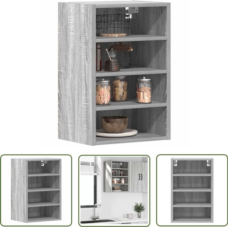 The Living Store Hangkast 40x29 5x60 cm bewerkt hout grijs sonoma eikenkleurig Keukenopbergkast Wandschrank Hangkast Houten Kast Grijze Kast