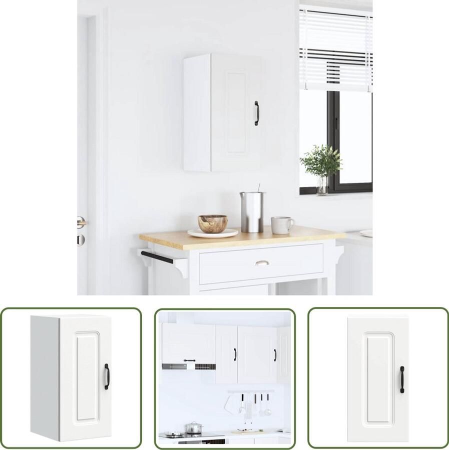 The Living Store Keukenwandkast Kalmar bewerkt hout wit Keuken Opslag Keuken Kast Wandkast Houten Kast Keukenkasten