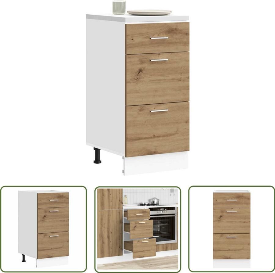 The Living Store Onderkast 40x46x81 5 cm bewerkt hout artisanaal eikenkleur Keukenonderkast Houten Kast Opslagoplossing Artisianale Eik Compact Design