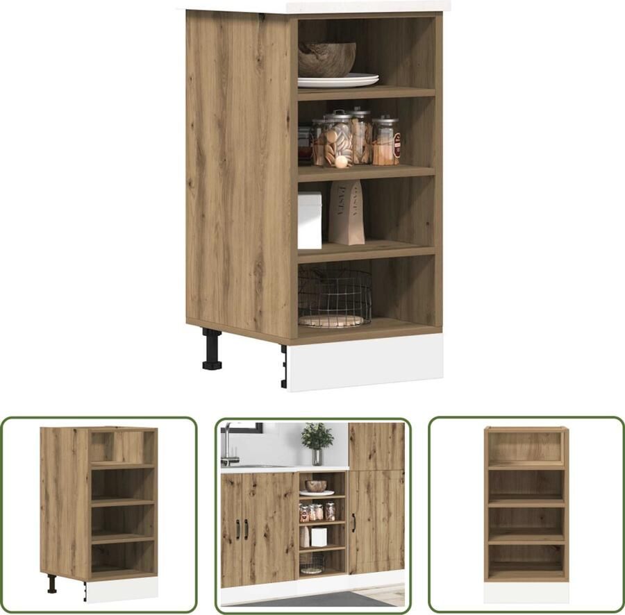 The Living Store Onderkast 40x44 5x81 5 cm bewerkt hout artisanaal eikenkleur Keukenonderkast Houten Kast Opslagruimte Artisan Eiken Verstelbare Poten