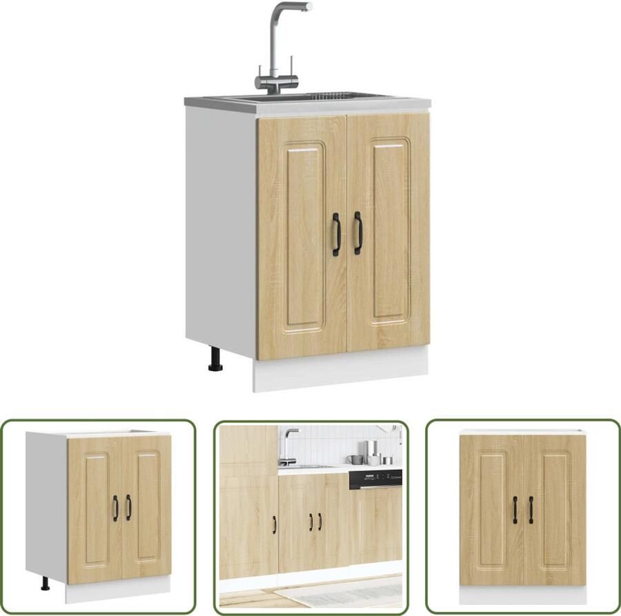 VidaXL Spoelbakonderkast Kalmar 60x46x81 5cm bewerkt hout sonoma eiken Spoelbakonderkast Keukenkasten Kalmar Serie Sonoma Eiken Bewerkt Hout