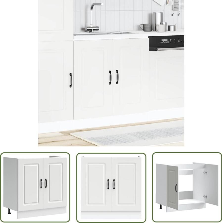 The Living Store Spoelbakonderkast Kalmar 80x46x81 5 cm bewerkt hout wit Spoelbakonderkast Keukenkasten Houten Kast Wit Kast Opslagoplossing