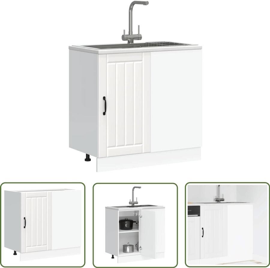 The Living Store Spoelbakonderkast Lucca bewerkt hout wit Spoelbakonderkast Keukenkasten Houten Kast Wit Kast Opslagruimte