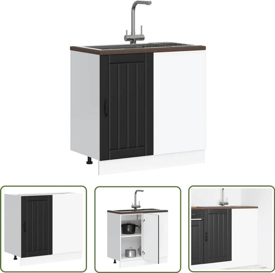 The Living Store Spoelbakonderkast Lucca bewerkt hout zwart Spoelbakonderkast Keukenkasten Zwarte Keuken Houten Keuken Lucca Serie