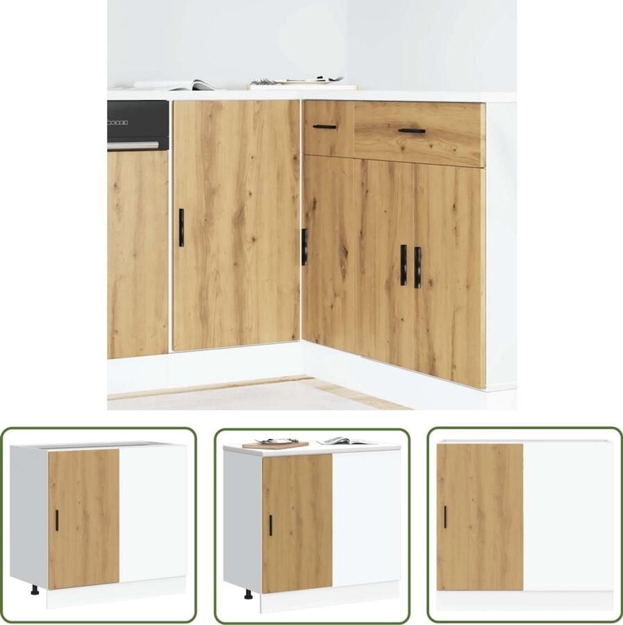 The Living Store Spoelbakonderkast bewerkt hout artisanaal eikenkleur Spoelbakonderkast Keukenkasten Houten Kast Opslagruimte Keukenopstelling