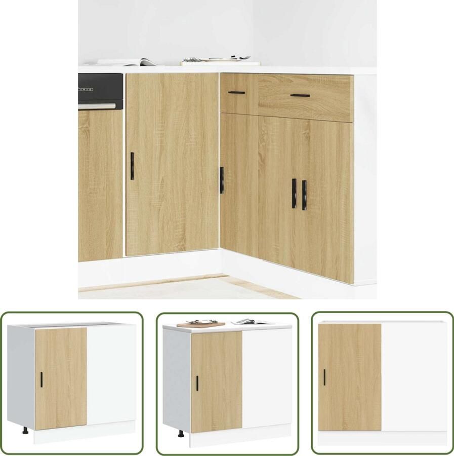 VidaXL Keuken onderkast Lyon bewerkt hout sonoma eikenkleurig Spoelbakonderkast Keukenkasten Houten Kasten Sonoma Eiken Opslagoplossing